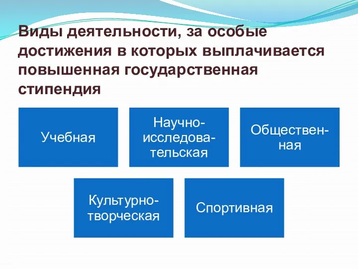 Виды деятельности, за особые достижения в которых выплачивается повышенная государственная стипендия