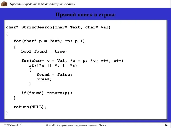 Программирование и основы алгоритмизации Тема 08. Алгоритмы и структуры данных.