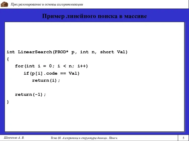 Программирование и основы алгоритмизации Тема 08. Алгоритмы и структуры данных.