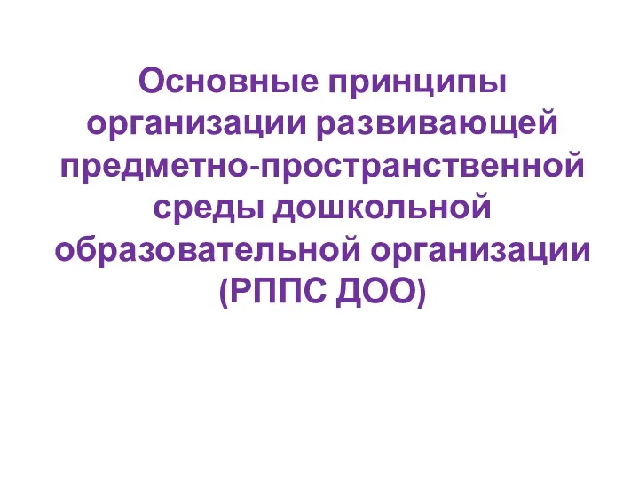 Основные принципы организации развивающей предметно-пространственной среды дошкольной образовательной организации (РППС ДОО)