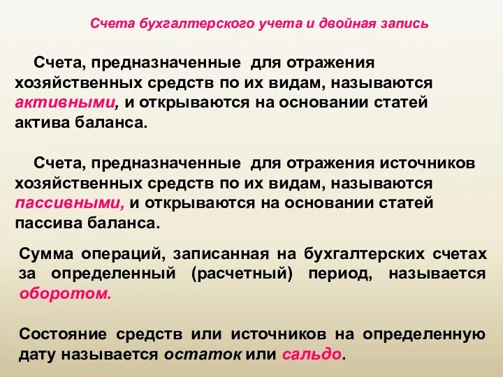 Счета бухгалтерского учета и двойная запись Счета, предназначенные для отражения