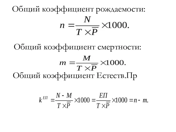 Общий коэффициент рождаемости: Общий коэффициент смертности: Общий коэффициент Естеств.Пр