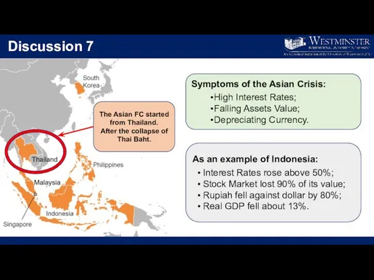 Discussion 7 Symptoms of the Asian Crisis: High Interest Rates;