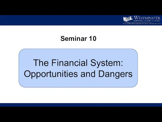 Seminar 10 The Financial System: Opportunities and Dangers