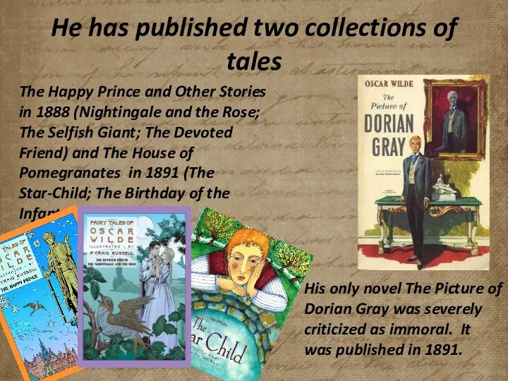 He has published two collections of tales The Happy Prince