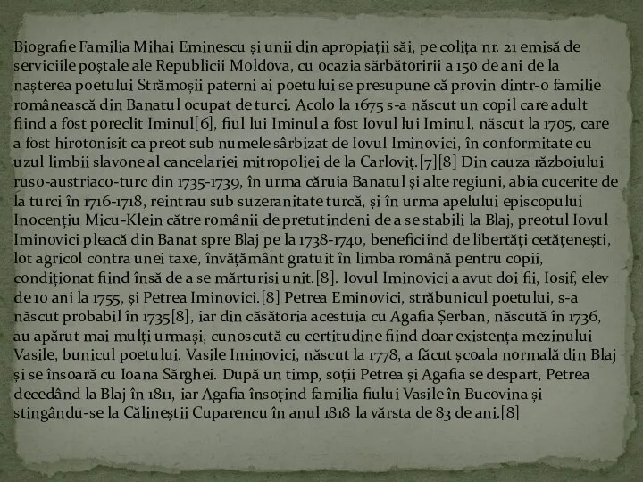 Biografie Familia Mihai Eminescu şi unii din apropiaţii săi, pe