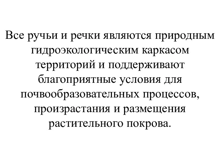 Все ручьи и речки являются природным гидроэкологическим каркасом территорий и