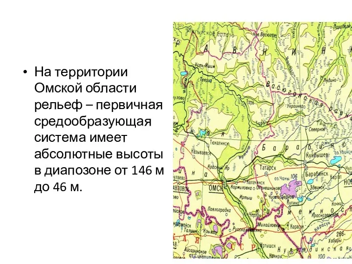 На территории Омской области рельеф – первичная средообразующая система имеет