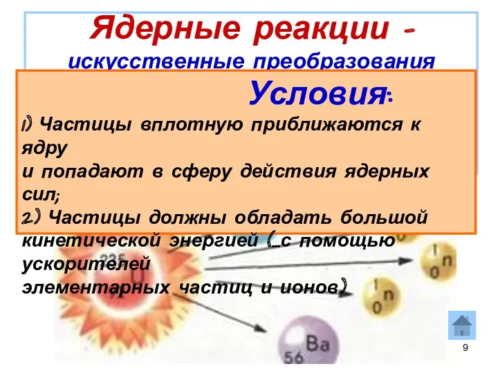 Ядерные реакции – искусственные преобразования атомных ядер при взаимодействии их