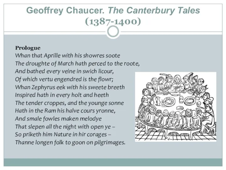 Geoffrey Chaucer. The Canterbury Tales (1387-1400) Prologue Whan that Aprille