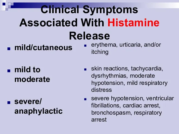 mild/cutaneous mild to moderate severe/ anaphylactic erythema, urticaria, and/or itching