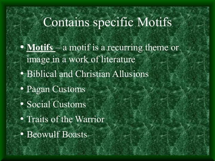 Contains specific Motifs Motifs – a motif is a recurring