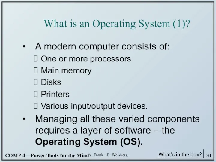 A. Frank - P. Weisberg What is an Operating System