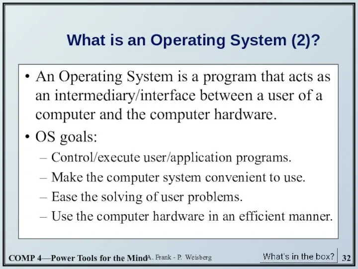 A. Frank - P. Weisberg What is an Operating System