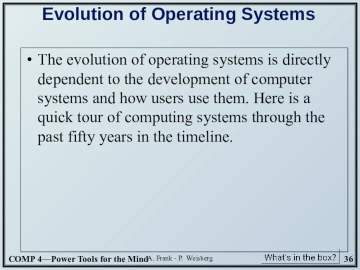 A. Frank - P. Weisberg Evolution of Operating Systems The