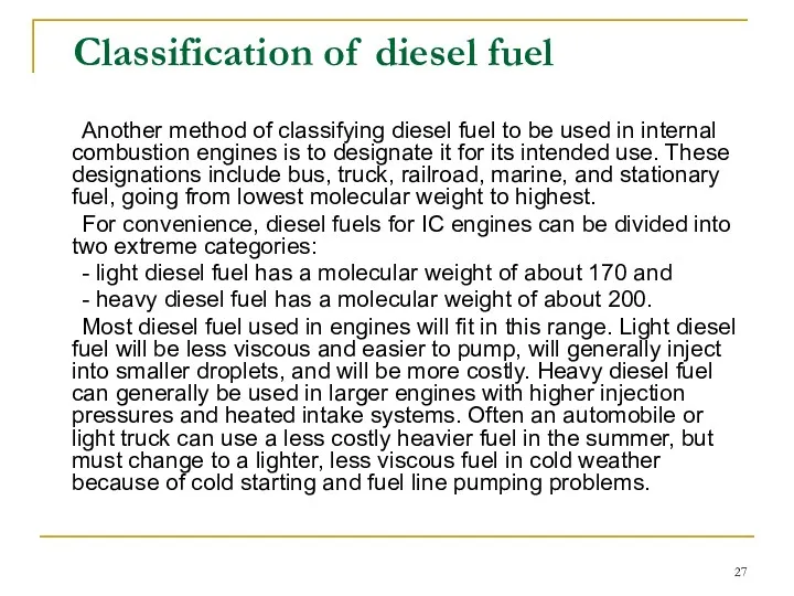 Another method of classifying diesel fuel to be used in