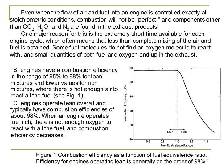 SI engines have a combustion efficiency in the range of