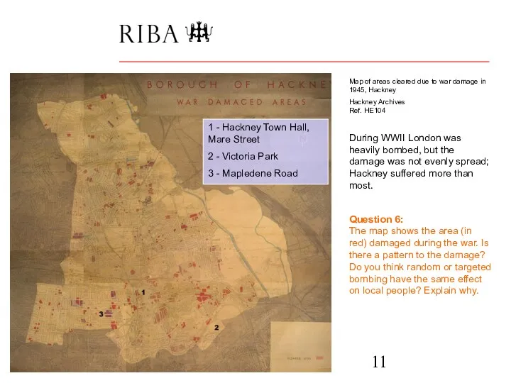 Map of areas cleared due to war damage in 1945,