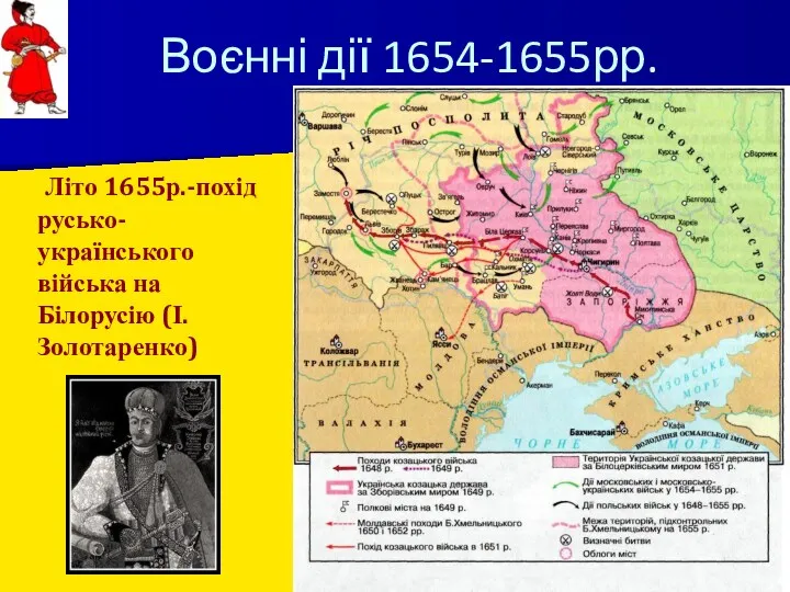 Воєнні дії 1654-1655рр. Літо 1655р.-похід русько-українського війська на Білорусію (І.Золотаренко)