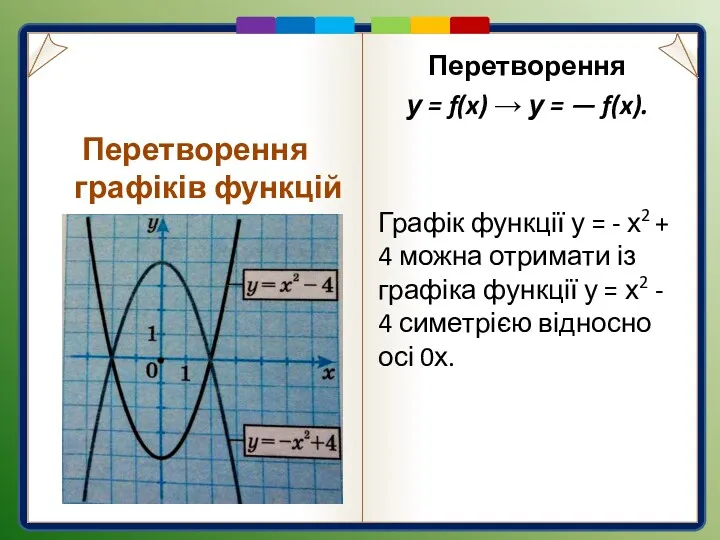 Перетворення у = f(x) → у = — f(x). Графік