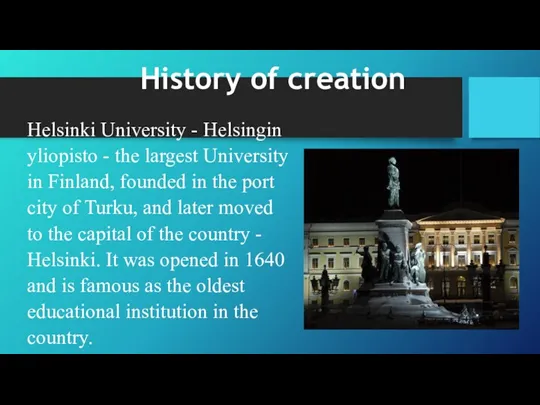 History of creation Helsinki University - Helsingin yliopisto - the