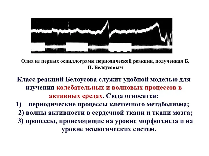 Одна из первых осциллограмм периодической реакции, полученная Б.П. Белоусовым Класс