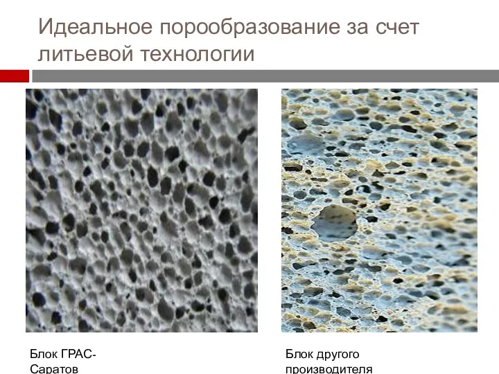 Идеальное порообразование за счет литьевой технологии Блок ГРАС-Саратов Блок другого производителя