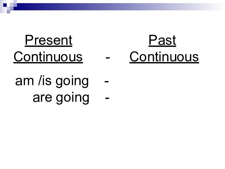 Present Past Continuous - Continuous am /is going - are going -