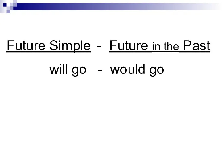 Future Simple - Future in the Past will go - would go