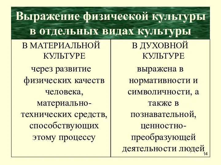 Выражение физической культуры в отдельных видах культуры В МАТЕРИАЛЬНОЙ КУЛЬТУРЕ