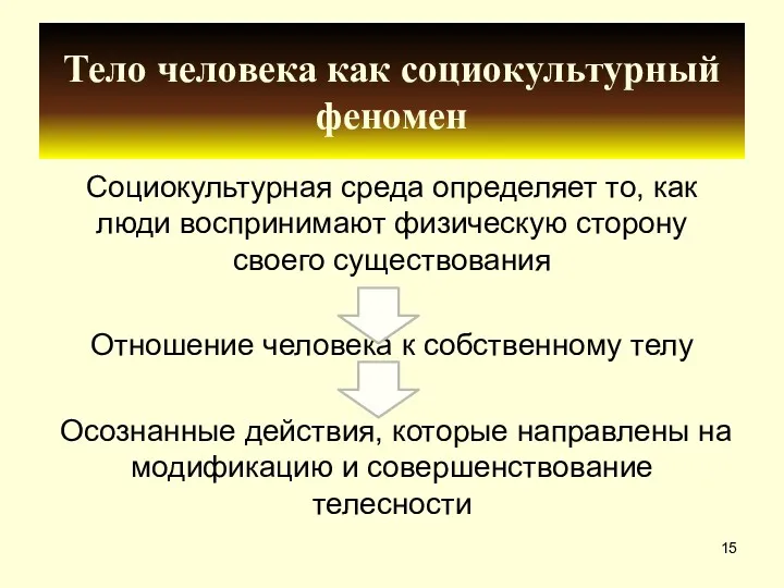 Тело человека как социокультурный феномен Социокультурная среда определяет то, как