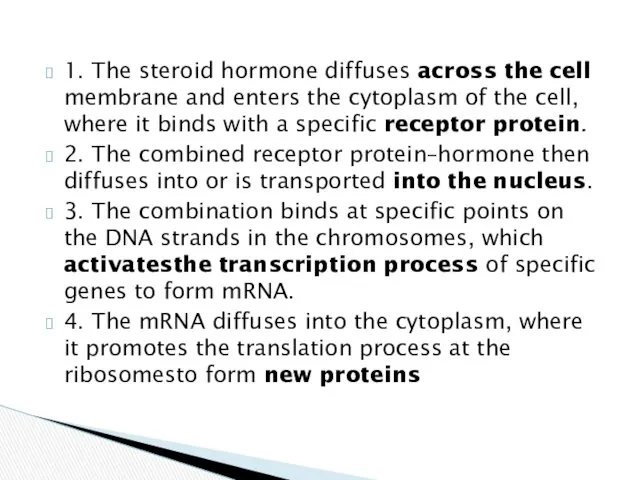1. The steroid hormone diffuses across the cell membrane and