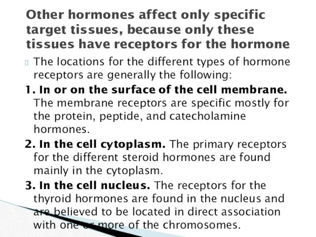 The locations for the different types of hormone receptors are