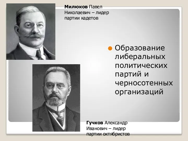 Образование либеральных политических партий и черносотенных организаций Милюков Павел Николаевич