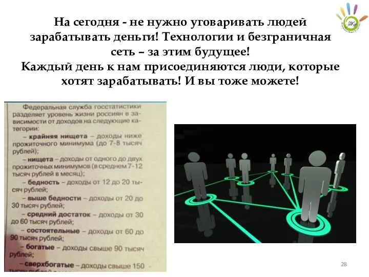 На сегодня - не нужно уговаривать людей зарабатывать деньги! Технологии