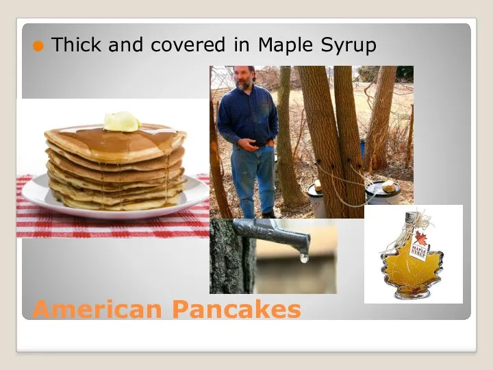 American Pancakes Thick and covered in Maple Syrup