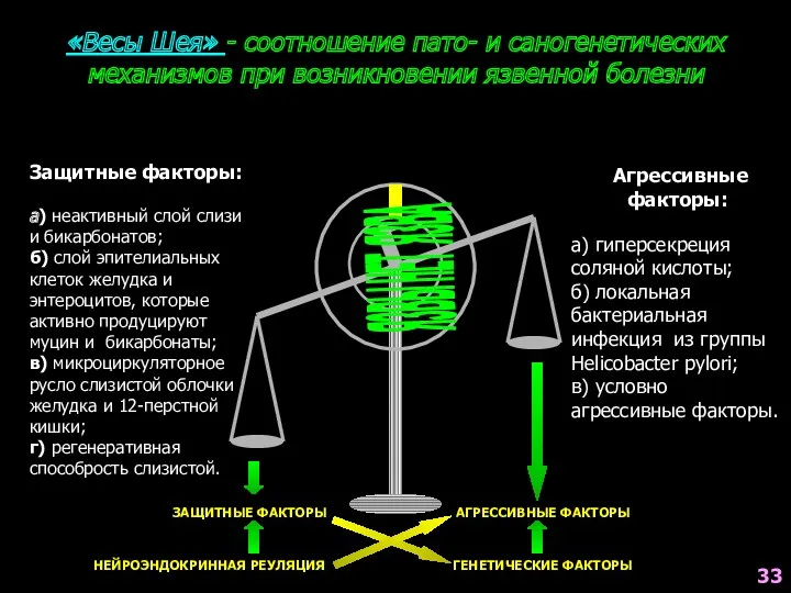 ЯЗВЫ НЕТ ЯЗВА «Весы Шея» - соотношение пато- и саногенетических