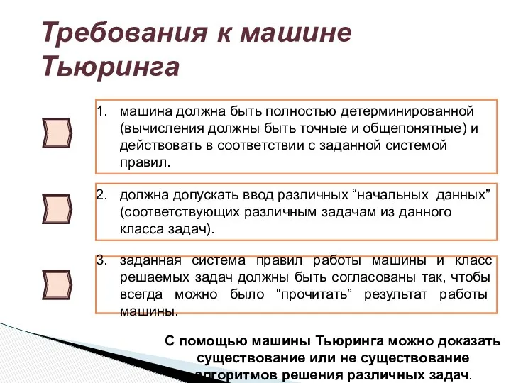 С помощью машины Тьюринга можно доказать существование или не существование