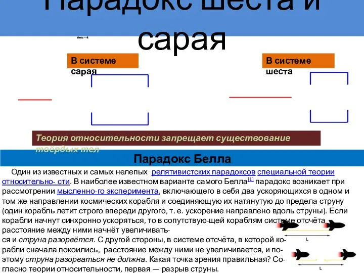 Парадокс шеста и сарая В системе сарая В системе шеста