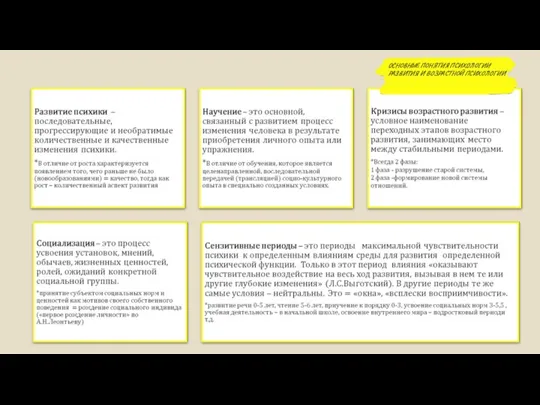 ОСНОВНЫЕ ПОНЯТИЯ ПСИХОЛОГИИ РАЗВИТИЯ И ВОЗРАСТНОЙ ПСИХОЛОГИИ