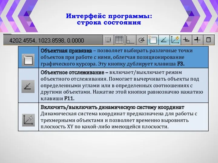 Интерфейс программы: строка состояния