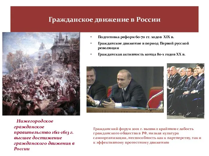 Гражданское движение в России Подготовка реформ 60-70 гг. ходов XIX