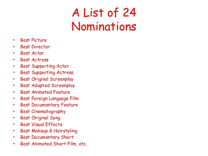 A List of 24 Nominations Best Picture Best Director Best