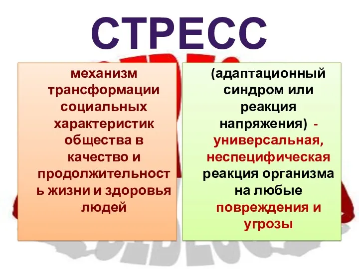 СТРЕСС механизм трансформации социальных характеристик общества в качество и продолжительность