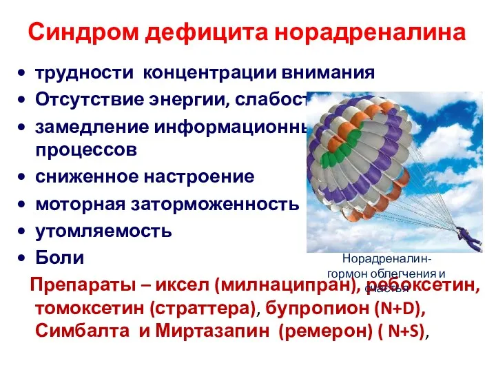 трудности концентрации внимания Отсутствие энергии, слабость замедление информационных процессов сниженное