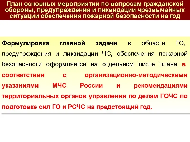 План основных мероприятий по вопросам гражданской обороны, предупреждения и ликвидации