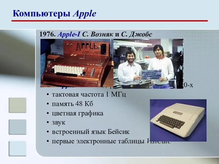 1976. Apple-I С. Возняк и С. Джобс 1977. Apple-II -