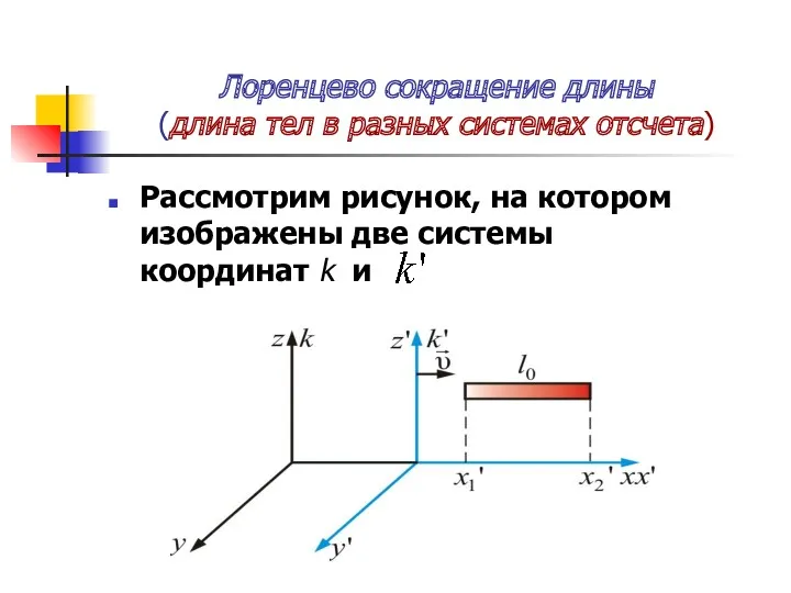 Лоренцево сокращение длины (длина тел в разных системах отсчета) Рассмотрим