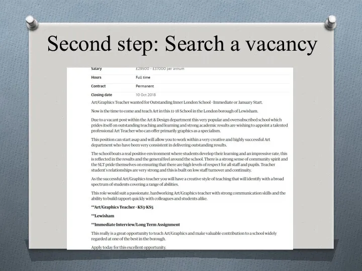 Second step: Search a vacancy