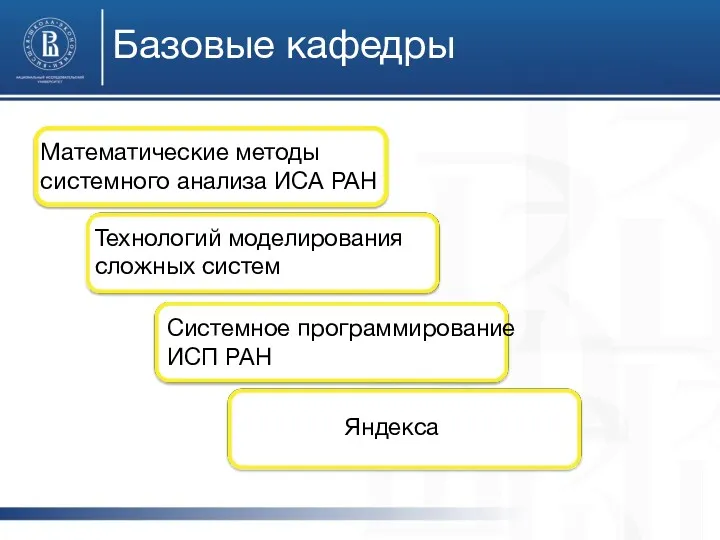 Базовые кафедры Математические методы системного анализа ИСА РАН Технологий моделирования